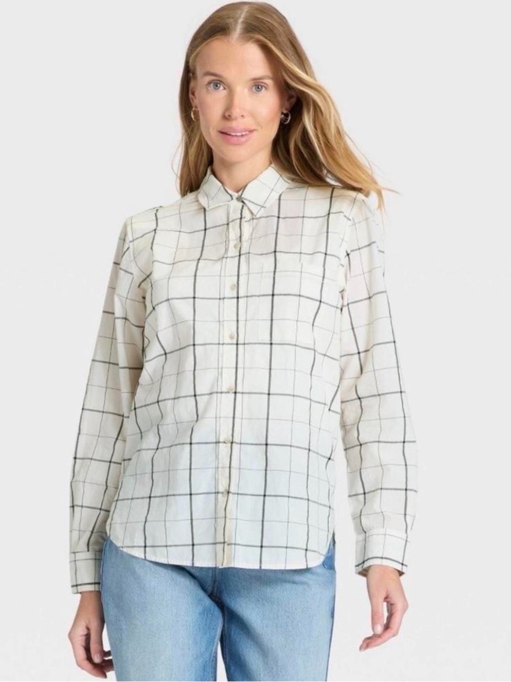 Universal Thread White Button-Up Windowpane Check Shirt